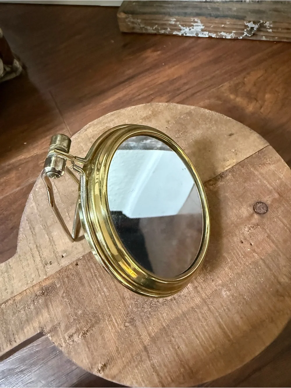 Vintage 1960's Irving W. Rice & Co. Inc MCM Gold Tone Magnifying Mirror w/ Stand